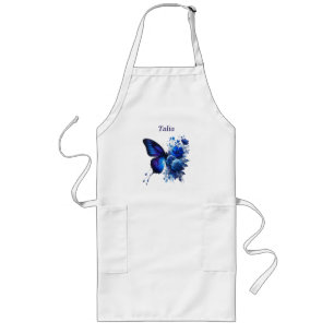 Tablier Long Papillon floral bleu personnalisé
