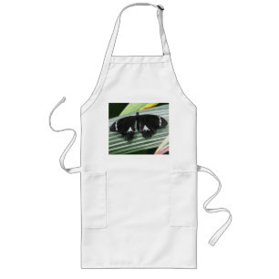 Tablier Long Papillon tropical noir et blanc
