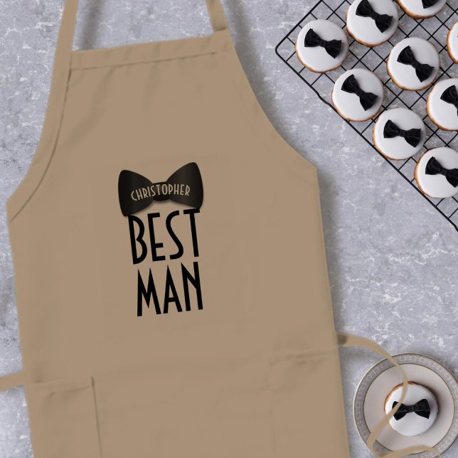Tablier Long Porte-photo personnalisées Best Man (Add your best man's name to this bow tie apron. Makes the perfect wedding favor gift for him)