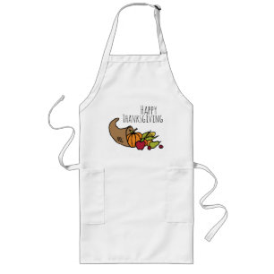 Tablier Long Salutation de bon thanksgiving, Cornucopia coloré