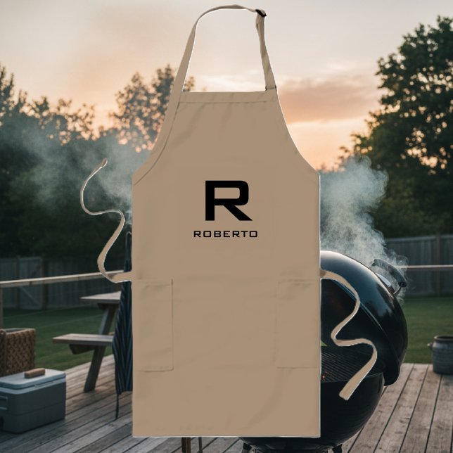 Tablier Long Tablier moderne personnalisé kaki beige barbecue p (bbq apron with name monogram)