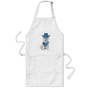 Tablier Long Westie Cowboy en Bleu