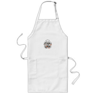 Tablier Long Whimsical Hand-Drawn "Cook with Love" Logo with Ch