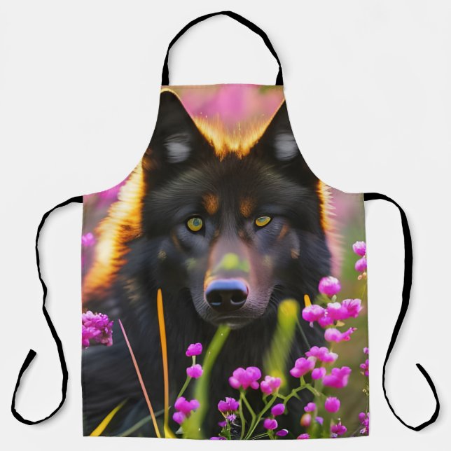 Tablier loup noir en fleurs roses (Recto)