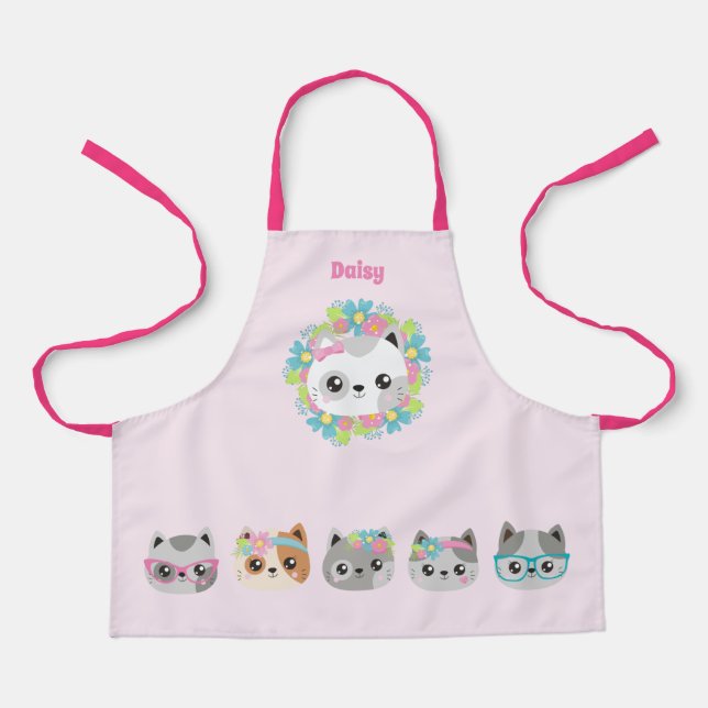 Tablier Love Kawaii Chats et chatons -Cute boulangère Cake (Recto)