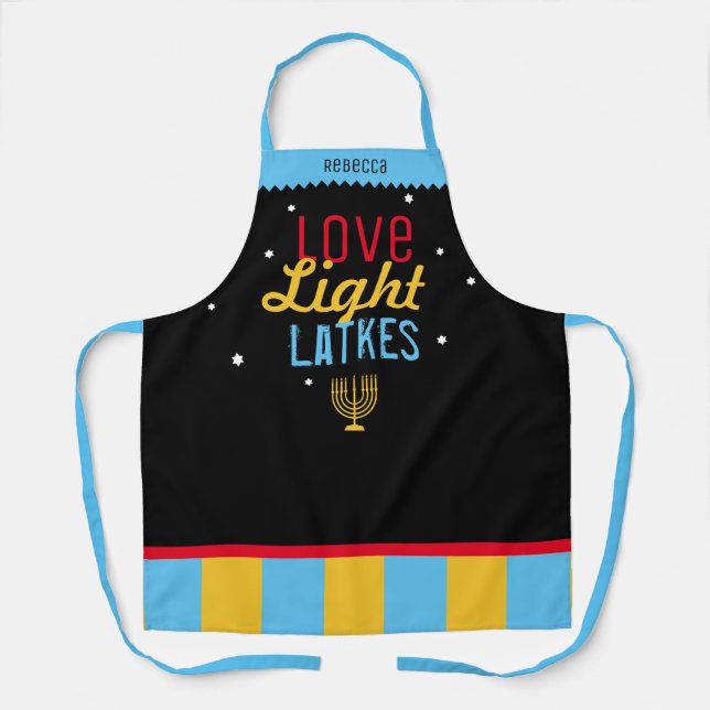 Tablier Love Light Latkes Black Hanoukka drôle Citation Ap (Recto)