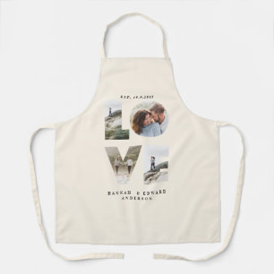 Tablier Love photo collage moderne crème personnalisée
