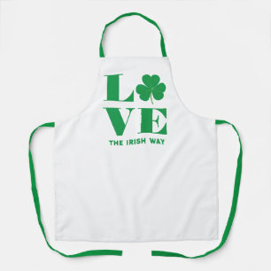 Tablier Love Shamrock Clover Irish Custom Text Vert Blanc