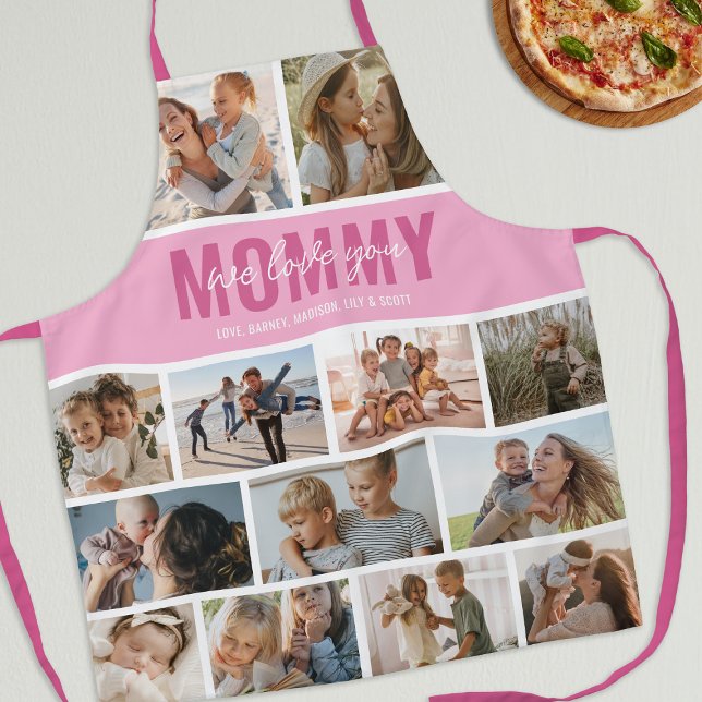 Tablier Love You Mommy Photo Collage rose (Créateur téléchargé)