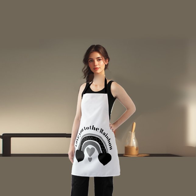 Tablier Love you to the Rainbow Minimal Black White Couple (Love you to the Rainbow Minimal Black White Couple Apron)