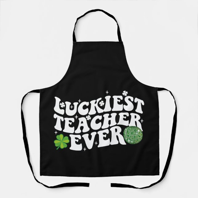 Tablier Luckiest enseignant jamais Disco Ball Shamrock Sup (Recto)