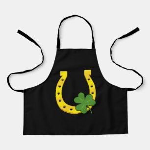 Tablier Lucky Golden Horseshoe avec Shamrock sur noir