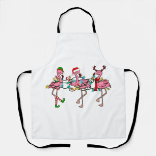 Tablier Lumières de Noël Flamant rose rose Santa Hat Holid