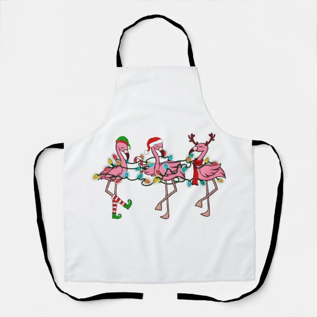 Tablier Lumières de Noël Flamant rose rose Santa Hat Holid (Recto)