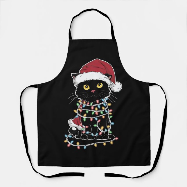 Tablier Lumières de Noël pour amateur de chats drôles (Recto)
