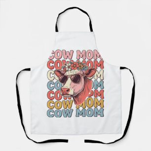 Tablier Lunettes de soleil rétro Cow Mom gravure vintage D