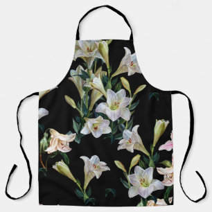 Tablier Lys floraux : peinture arrière - plan noire