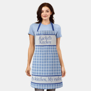 Tablier Ma Cuisine, Mes Règles Plaid Bleu Personnalisé