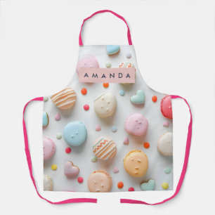 Tablier Macaron et cœur de bonbon pastel ludique personnal