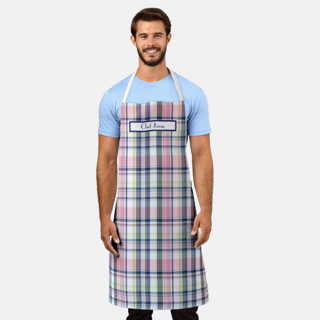 Tablier Madras Vert Preppy Blanc de la Marine Rose (Porté)