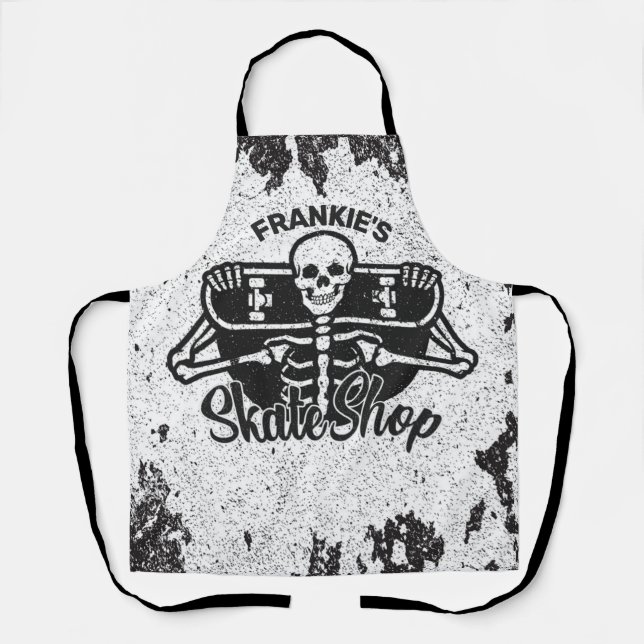 Tablier Magasin de skateboard personnalisé ADD NOM Crâne (Recto)