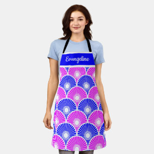 Tablier Magenta et bleu chinois semi-cercle Motif vague