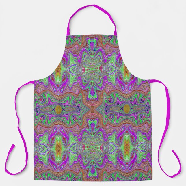 Tablier Magenta, Motif de Trippy rouge et vert (Recto)