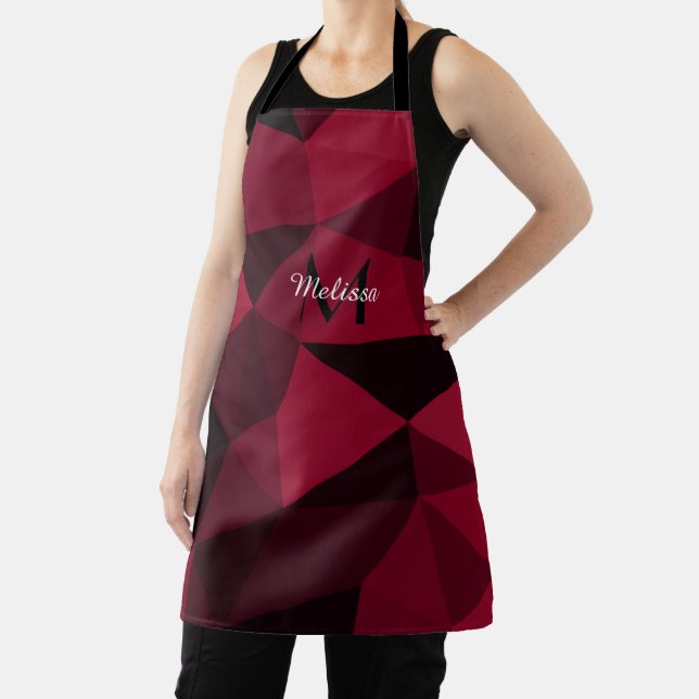Tablier Magenta rose rouge noir géométrie motif Monogramme (Insitu)