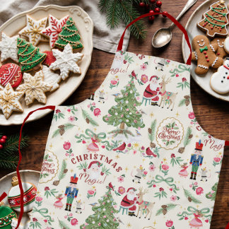 Tablier Magie de Noël à l'aquarelle Rétro Casse-Noisette