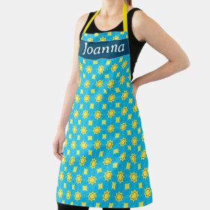 Tablier Magnifique bleu turquoise avec motif géométrique