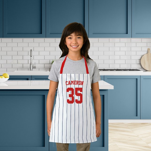 Tablier Maillot de baseball rayé de couleur éditable Nom E (Créateur téléchargé)