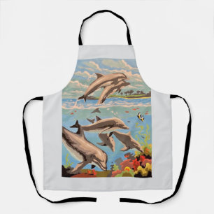 Tablier Main Painted by Number   Dolphins  