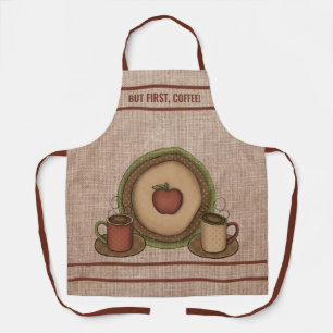 Tablier Mais d'abord, Café ! Cafetière et Plaque de pomme