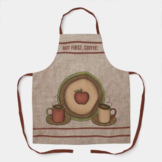 Tablier Mais d'abord, Café ! Cafetière et Plaque de pomme (Recto)