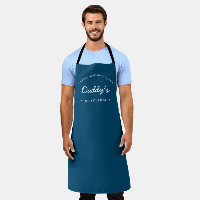 Tablier Maison bleue faite avec amour Cuisine de papa (Porté)