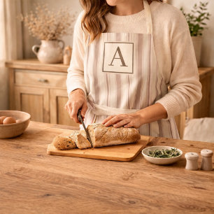 Tablier Maison de campagne rustique initiale rayée beige e