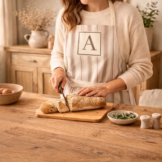 Tablier Maison de campagne rustique initiale rayée beige e (Créateur téléchargé)