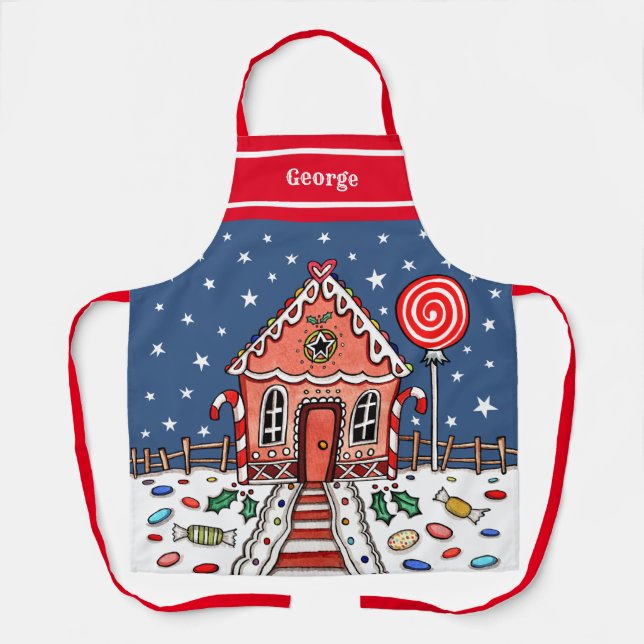 Tablier Maison de pain d'épices de Noël personnalisée (Recto)
