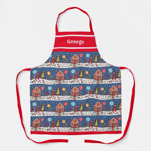 Tablier Maison de pain d'épices de Noël personnalisée (Recto)