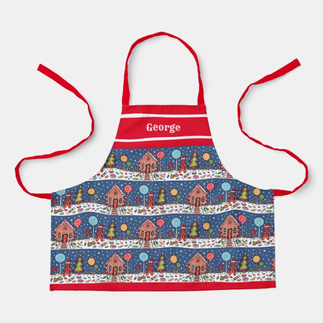 Tablier Maison de pain d'épices de Noël personnalisée (Recto)