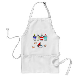 Tablier maison de plage amusante et bateau de mer