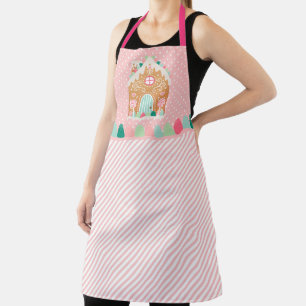 Tablier Maison en pain d'épices rose sur tout l'imprimé ta