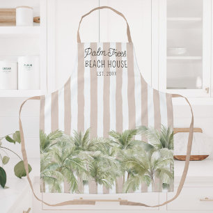 Tablier Maisons de Plage aux Palmiers Tropicaux Rayures Be