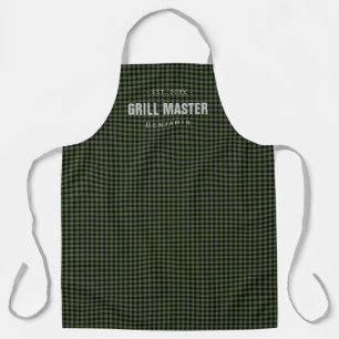 Tablier Maître de grillades à en vichy vert personnalis