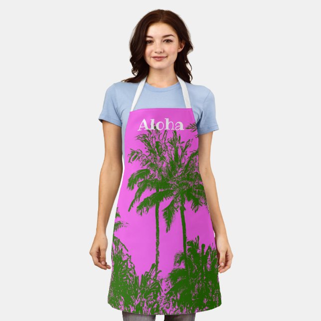 Tablier Makena Beach Hawaiian Sketchy Palms - Fuchsia (Porté)