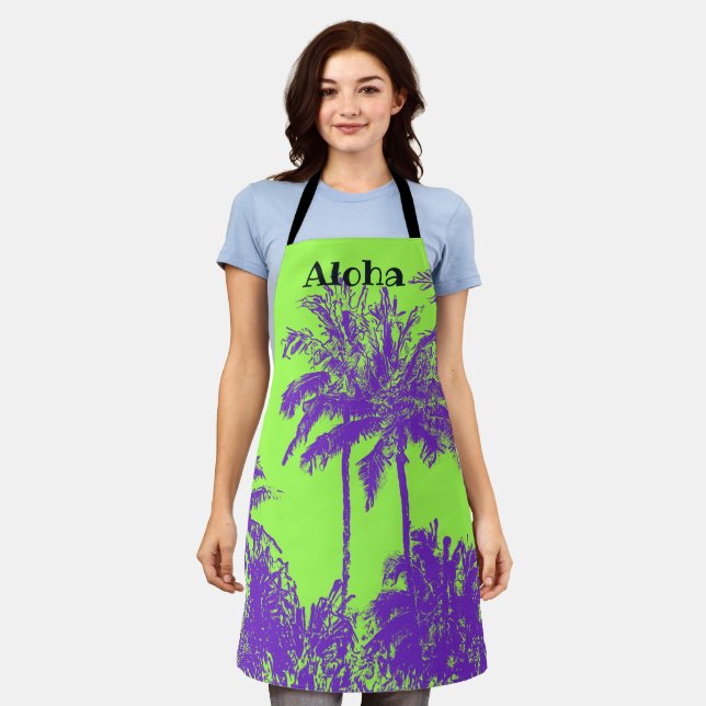 Tablier Makena Beach Palms Hawaiian Sketchy - Lime (Porté)