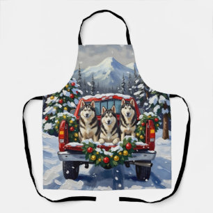 Tablier Malamute d'Alaska Noël Camion Rouge Fêtes