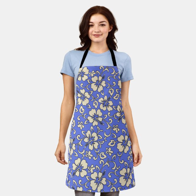 Tablier Malia Hibiscus Hawaiian Periwinkel and Cream (Porté)
