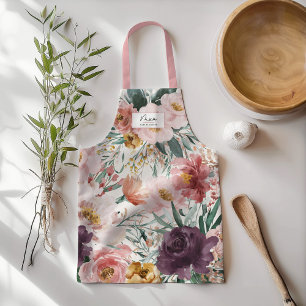 Tablier maman aquarelle florale rose girolle élégant modif