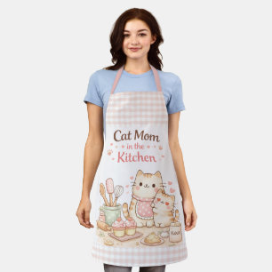 Tablier Maman Chat dans la Cuisine Kawaii Pastel Gingham R